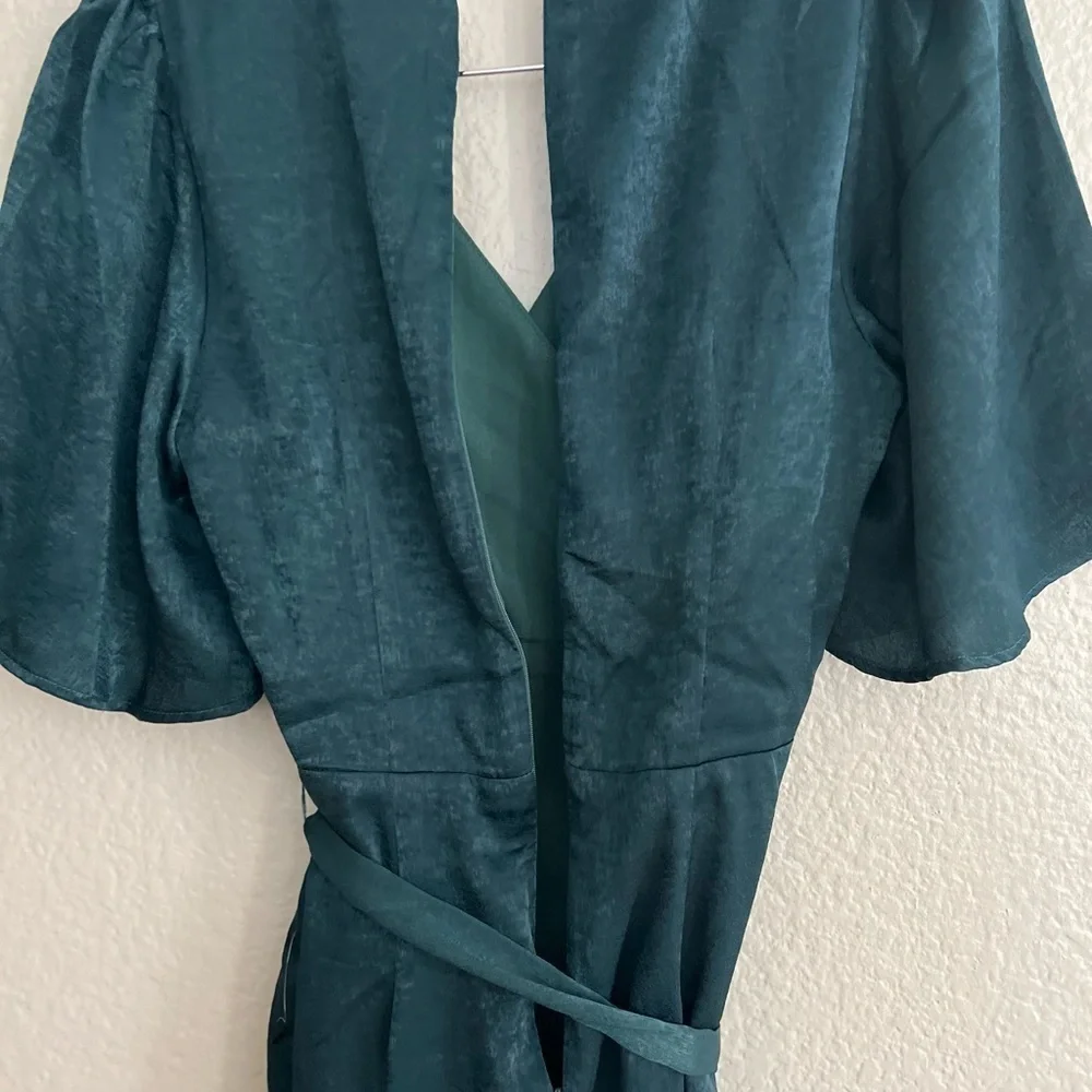Love Dark Green Satin Faux-Wrap Midi Dress - Picture 8 of 8